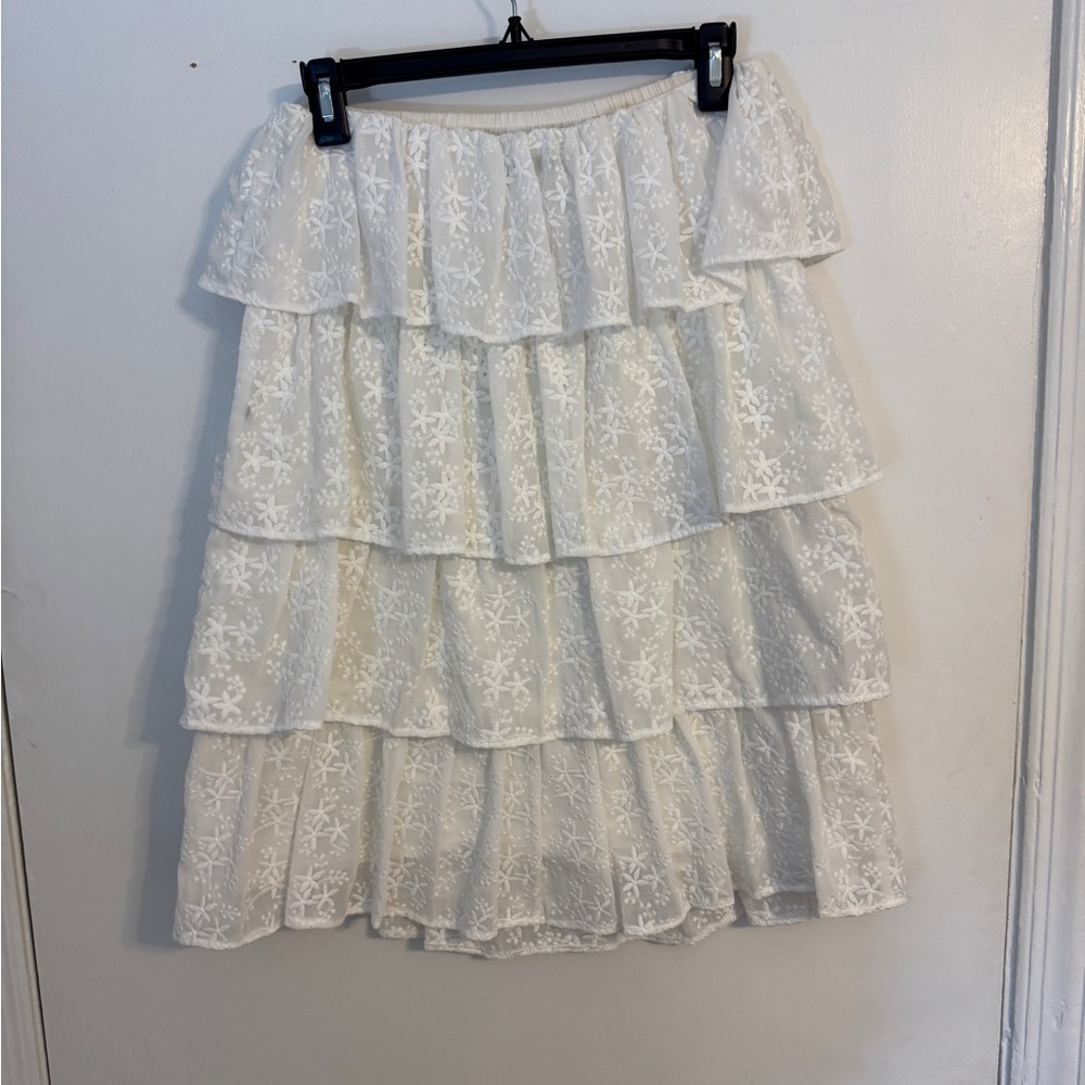 DO+BE White Bubble Tiered Knee-Length Skirt